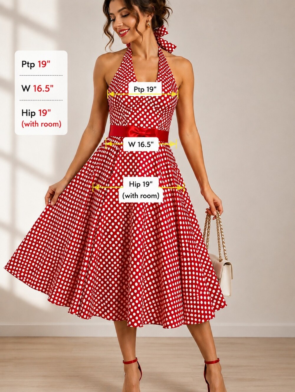 Frank Lyman Red Polka Dot Halter Dress Size 12 Retro Pin Up